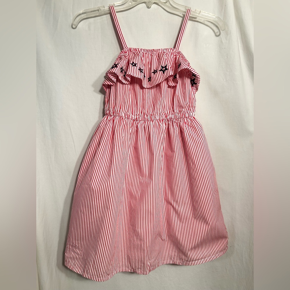 GIRLS SIZE 10 GYMBOREE RED WHITE STRIPED EMBROIDERED STARS LINED DRESS